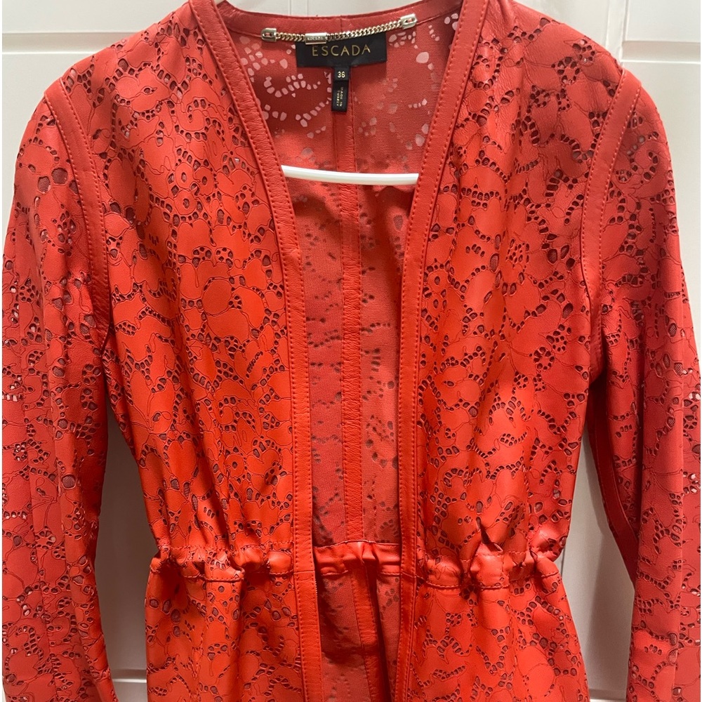 Vintage leather Escada jacket  lascot style in gladiola color